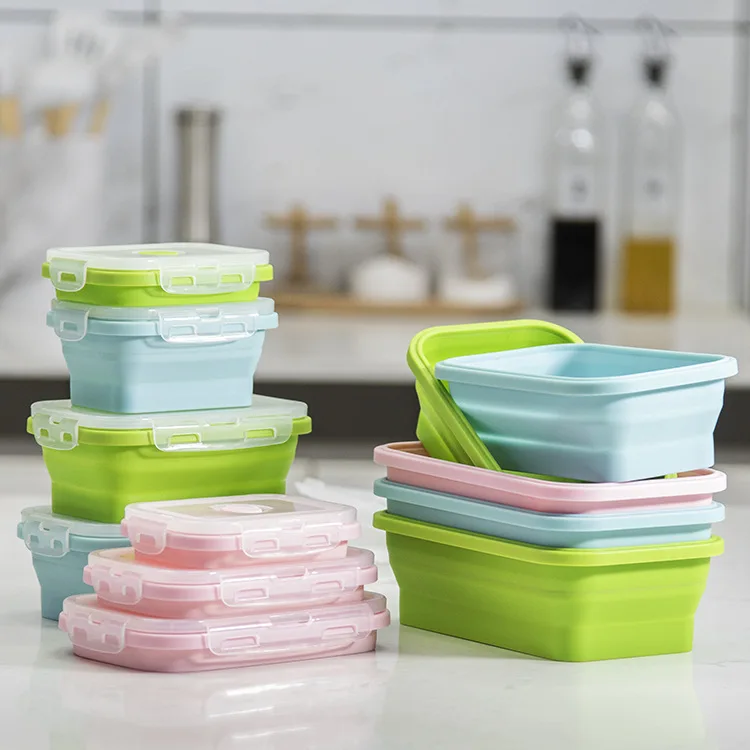 

Dropshipping Children Adult Food Dinnerware Container Bowl Bento Portable Silicone Folding Lunch Box 350ml, Shown