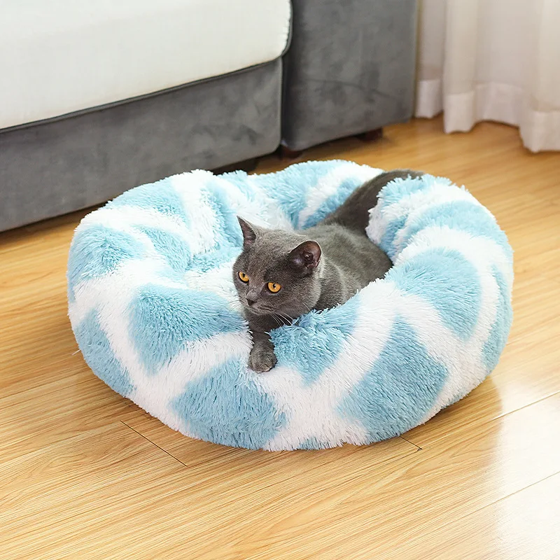 

2020/2021 Hot Selling Fluffy Plush Round Donut Cat Dog Bed Waterproof Luxury Wholesale Donut Pet Faux Fur Dog Bed Cushion Mat, Multi-colors