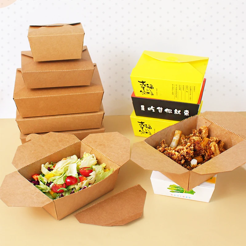 

RTS 1.1L 1.3L Custom Logo Biodegradable Take Out Waterproof Fast Food Paper Lunch Box Salad White Kraft Paper Food Container