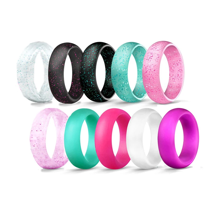 

10 Pack Colorful Design Women's Silicone Rubber Wedding Ring Finger Ring Bands, Any color of patone is available