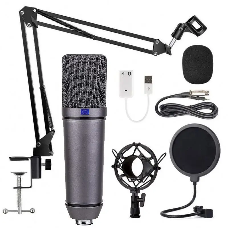 

Factory wholesale Professional Live Broadcast Studio Recording Mic kit with Shock mount Condenser Microphone
