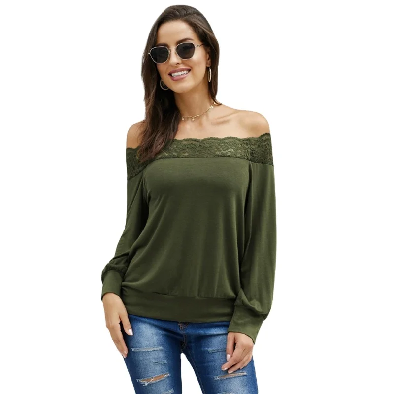 

Wholesale Lace Detail Boatneck Pullover Blouse Women Lace Blouse