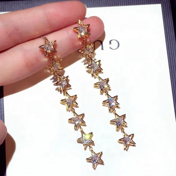 

New Fashion Earrings Long Earrings For Women Trend Cubic Zircon Star Drop Earrings, Picture