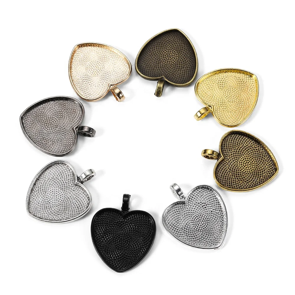 

10pcs/lot  Silver Gold Plated Heart-Shaped Pendant Cabochon Base Setting Cameo Findings For DIY Jewelry Making Supplies, As picture