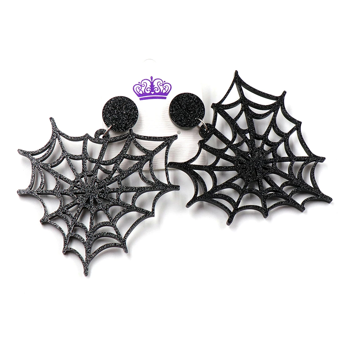 

ERS550ER1167 Best Price Halloween Holiday Laser Cut Black Glitter Acrylic Spider Web Heart Drop Earrings