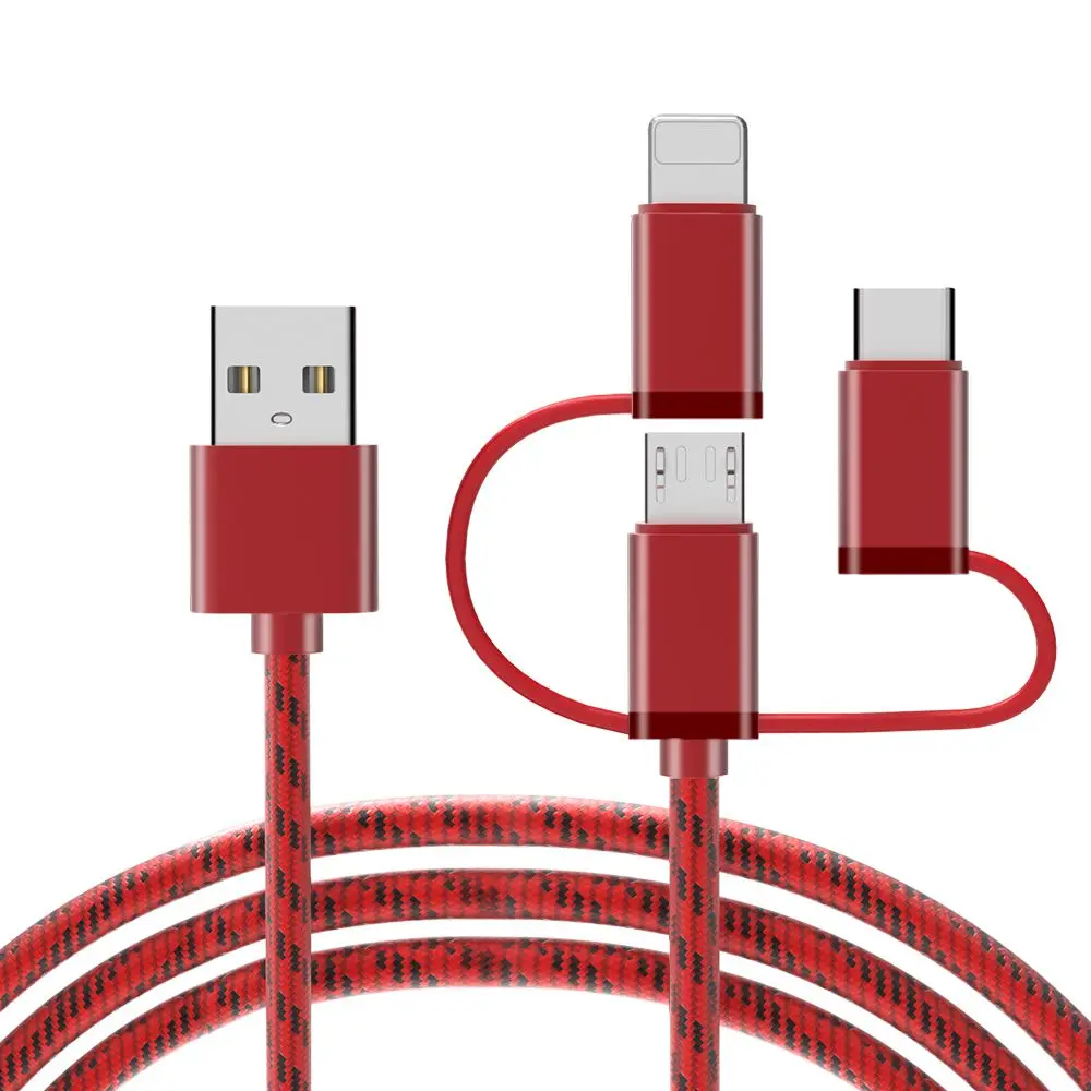 

High Quality 2.0 Charging Nylon Braided 2A 3 In 1 USB Cable for Mobile Phone