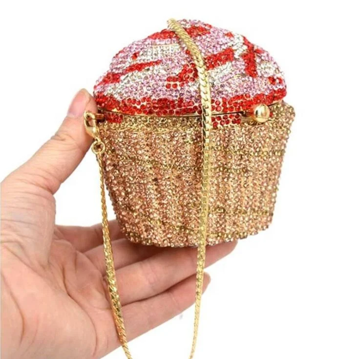 

10 design New Design Good Quality Sparkle Metal Evening Bag Rhinestone Lady Bag Multy Color Cupcake Crystal Purse, Colorful