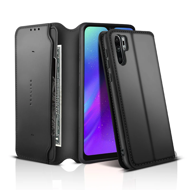 

For Huawei P40 Leather Case,Magnetic Black Folio Flip Wallet Phone Case with 2 Card Slots For Huawei P40 Pro Luxury Shockproof, Colors optional