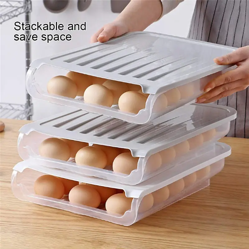 

Kitchen stacked auto scrolling egg holder storage box rack container eggs storage,food packaging containers plastic