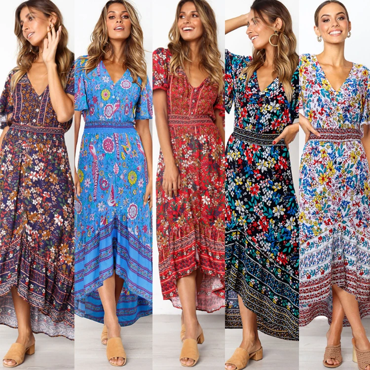 

Vestidos Plus Size One Piece Printed Big Floating Floating Long Skirt Bohemian Flower Beach Skirt Summer Casual Dresses Floral