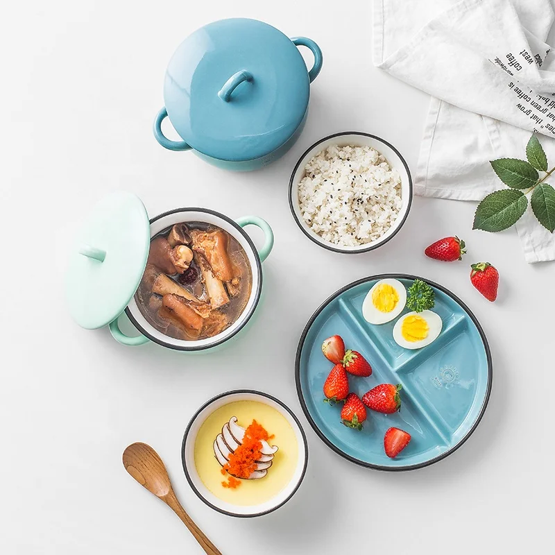 

Japanese style modern simple creative home dinnerware porcelain divide tray ceramic ins breakfast plate, As picture or customized