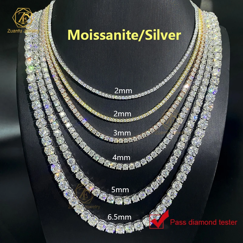 Cheapest Price Different Sizes 2mm 3mm 4mm 5mm 6.5mm VVS Moissanite GRA 925S Silver Tennis Chain Link Necklace for Men Women