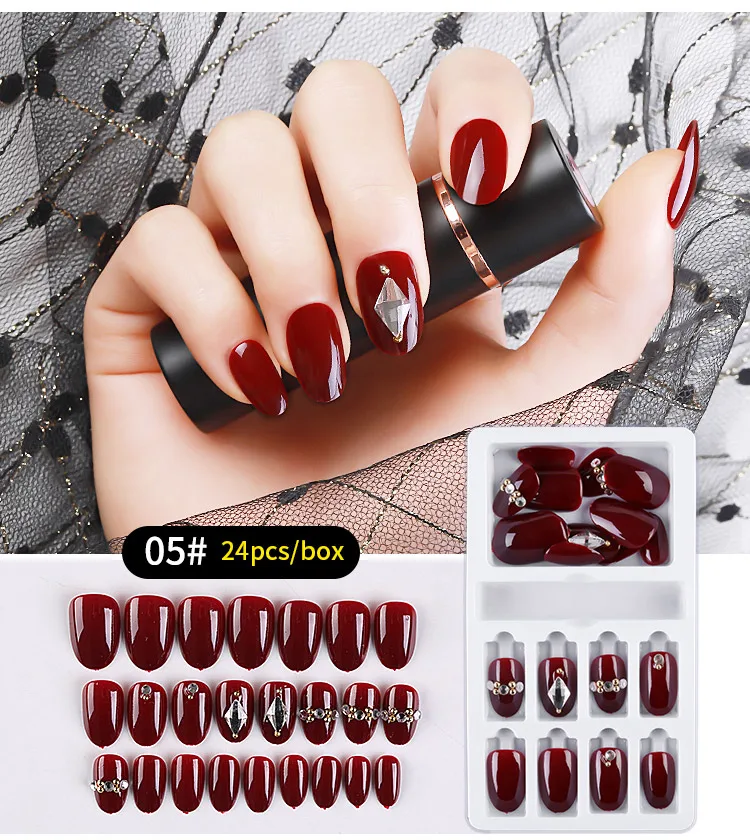 

NAF007 Detachable 24pcs Designed Crystal False Nail Full Cover Artificial long Nail for Decorated Short Press On Nails Art Tools