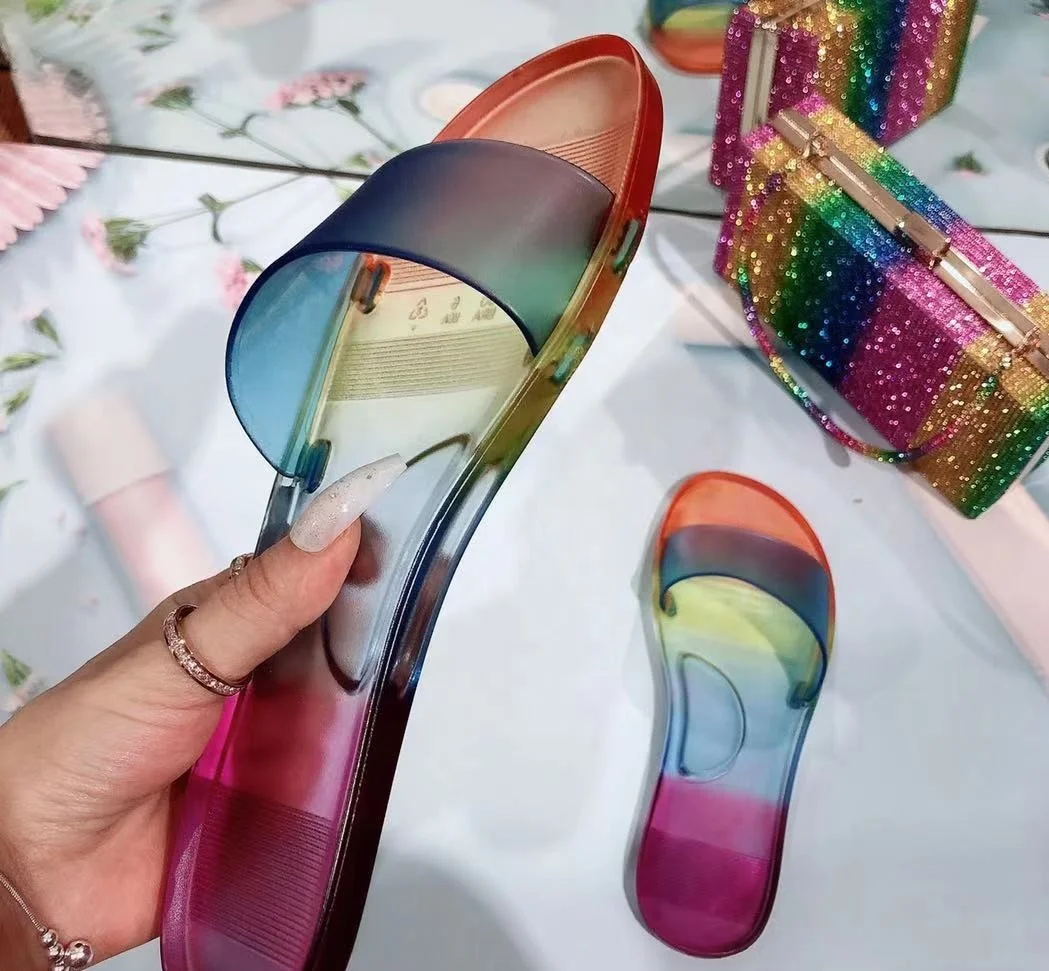 

Summer Femme Designer Slides shoes house Jelly Luxury Print Purse and Sandals Set Ladies Sandals