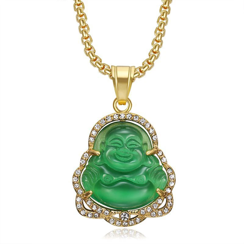 

Blues RTS new arrival gold plated stainless steel inlay opal solid laughing buddha pendant for men women jewelry