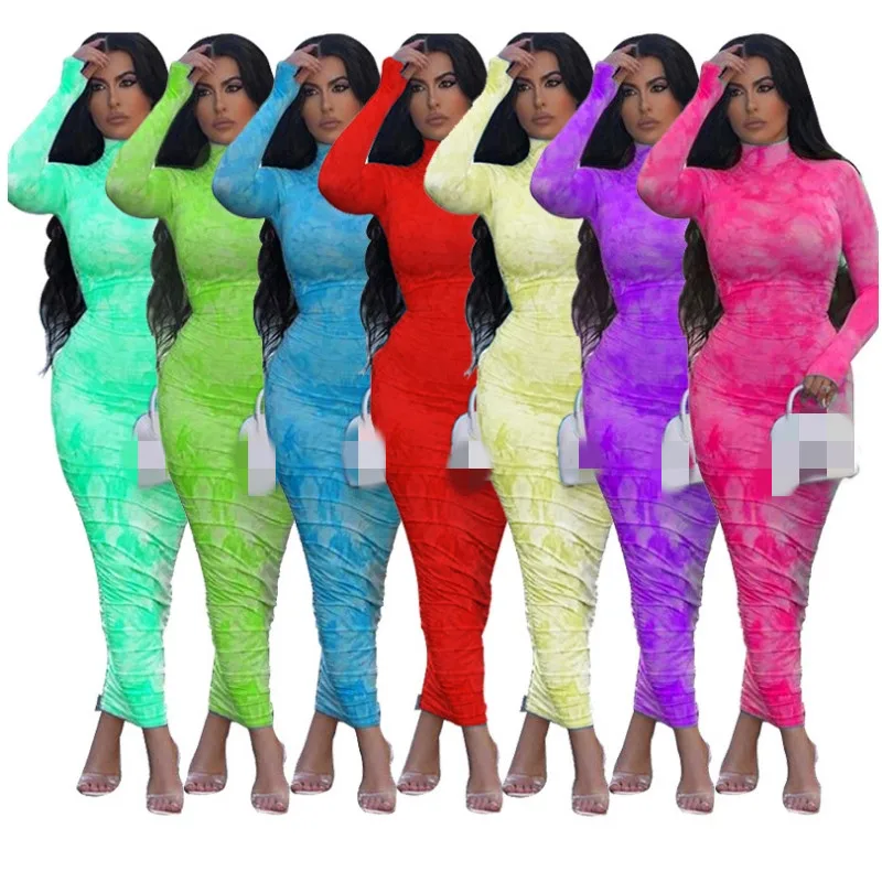 

Wholesale good price fashion casual solid color long-sleeved tight-fitting dress