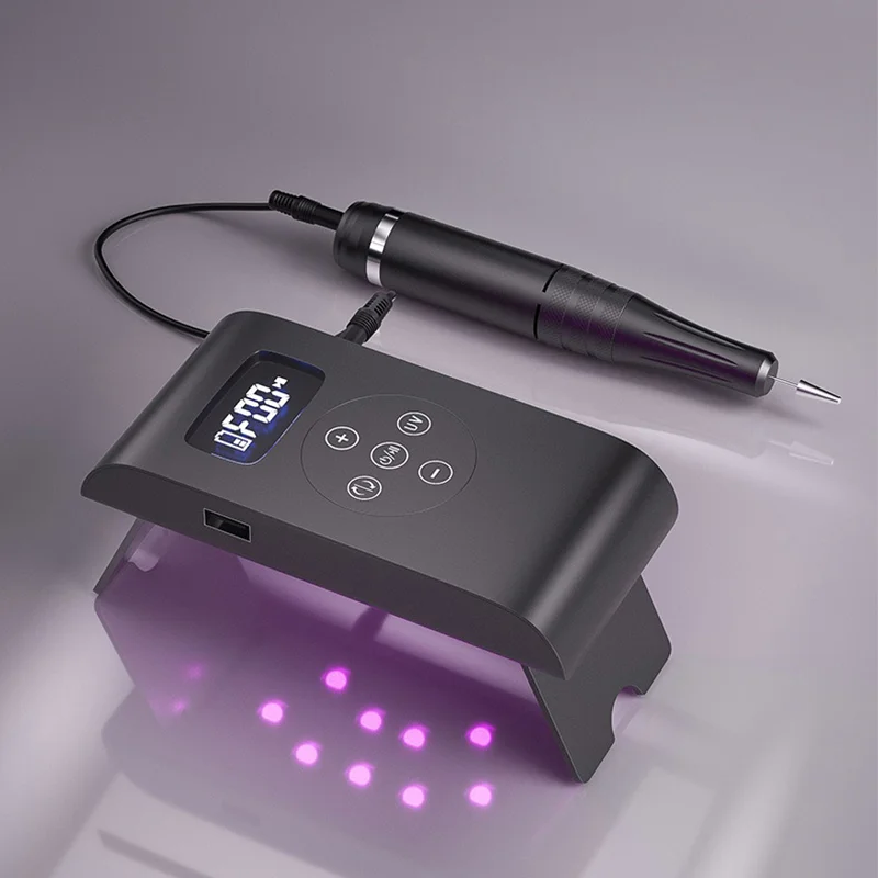 

2 in 1 UV LED Lamp Set Rechargeable Professional Electric Nail Machine Polish Lamp Kit Drill Nails, Black pink white
