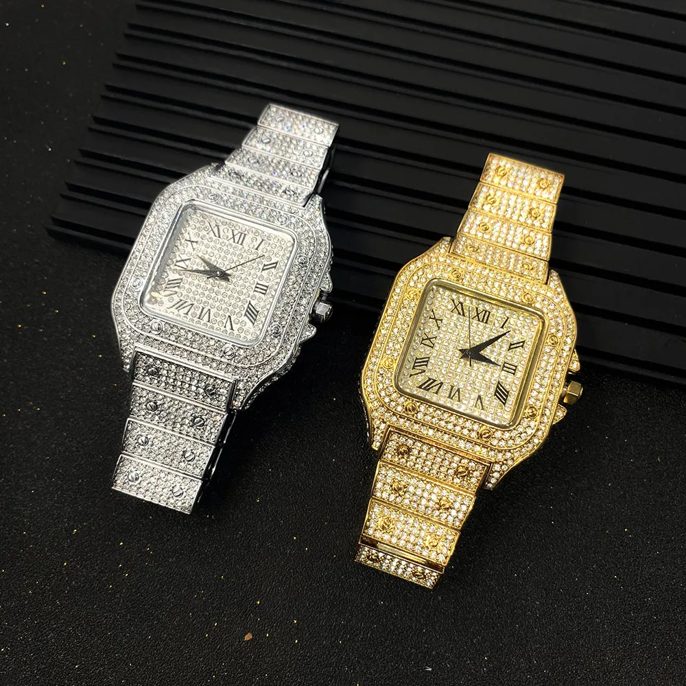 

iced out bling gold plated diamonds hip hop jewelry watch