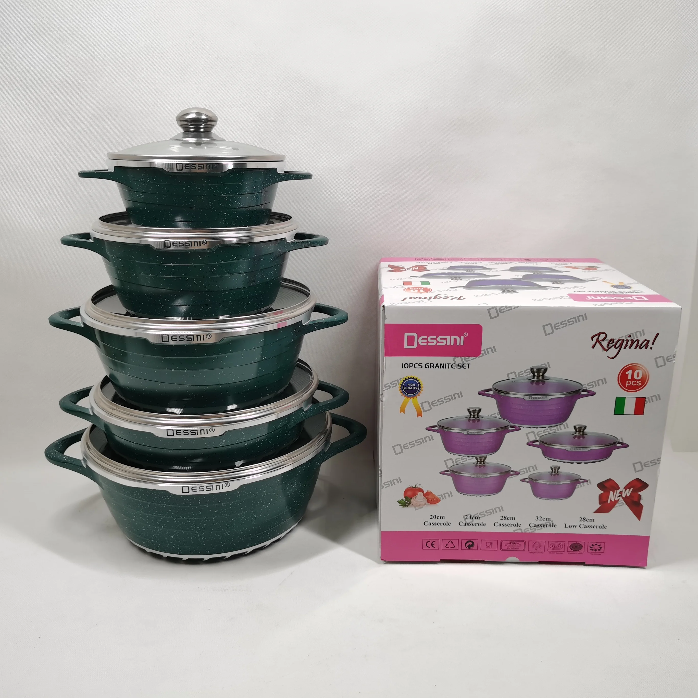 

10pcs New designe dessini casserole cooking pot set non-stick ceramic pots and pans, Customized color