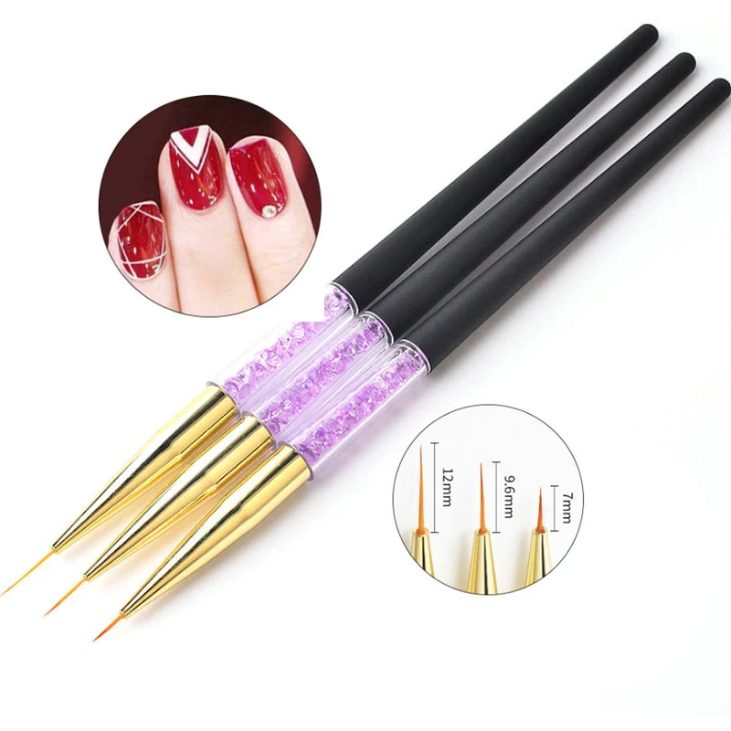 

3pcs Nail Art Pen Liner Brush UV Gel Painting Pen Drawing Tool Set Rhinestone Handle, Accept customizaton