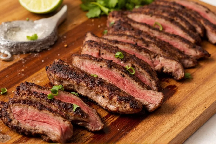 Grilled carne asada with perfect char marks on a traditional Mexican grill