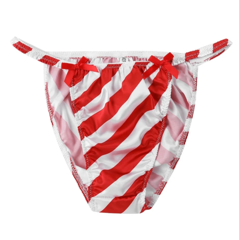 

iEFiEL Men Sissy Panties Satin Striped Low Rise Christmas Briefs Underwear Thong Bikini Sexy Underpants