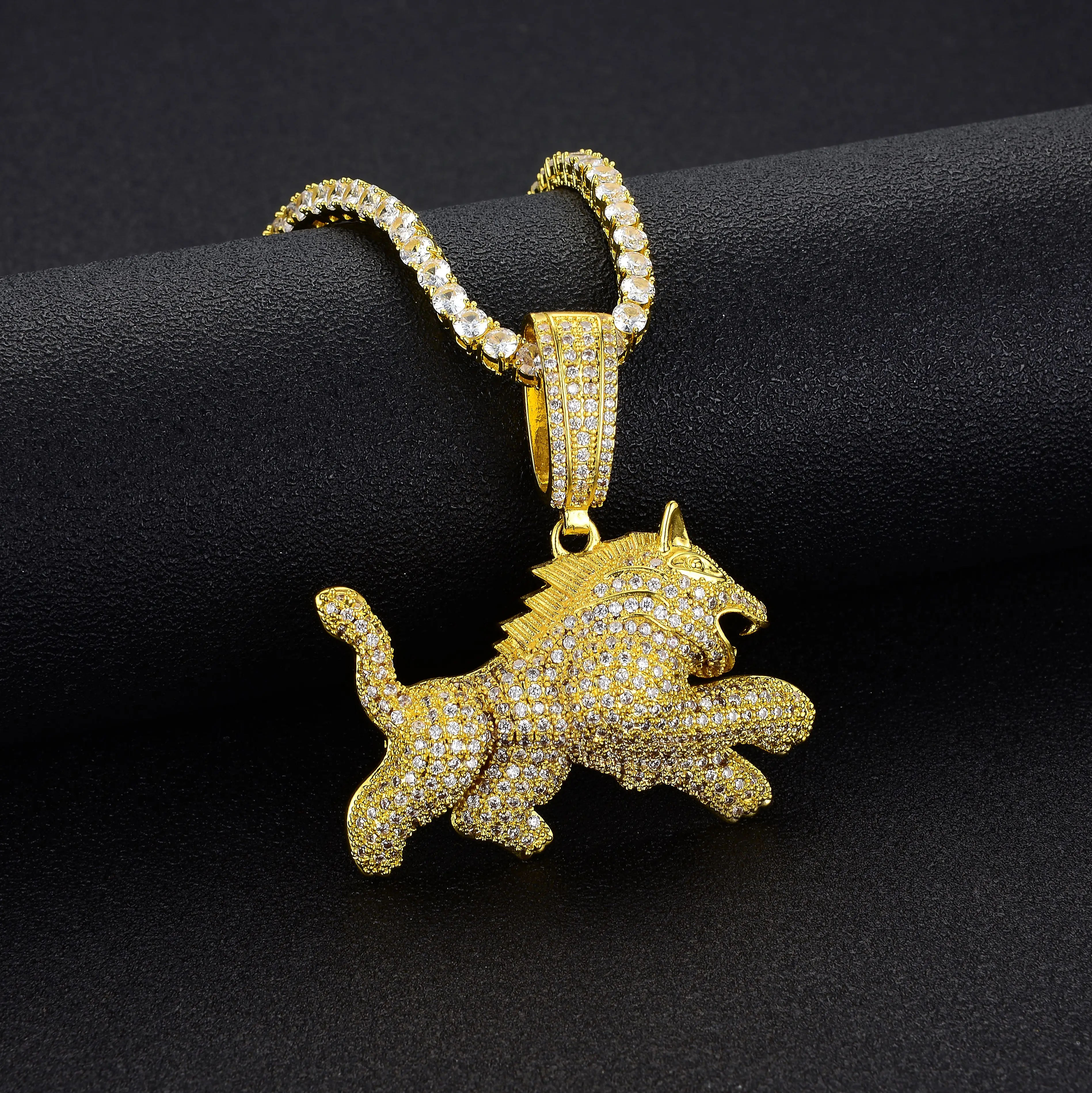 

Wholesale 24K Gold Pendant For Boy Gold Necklace Jewelry Animal Zircon Pendant Alloy Zircon Hip Hop Wolf Cuban Link, Gold/silver/rose gold color