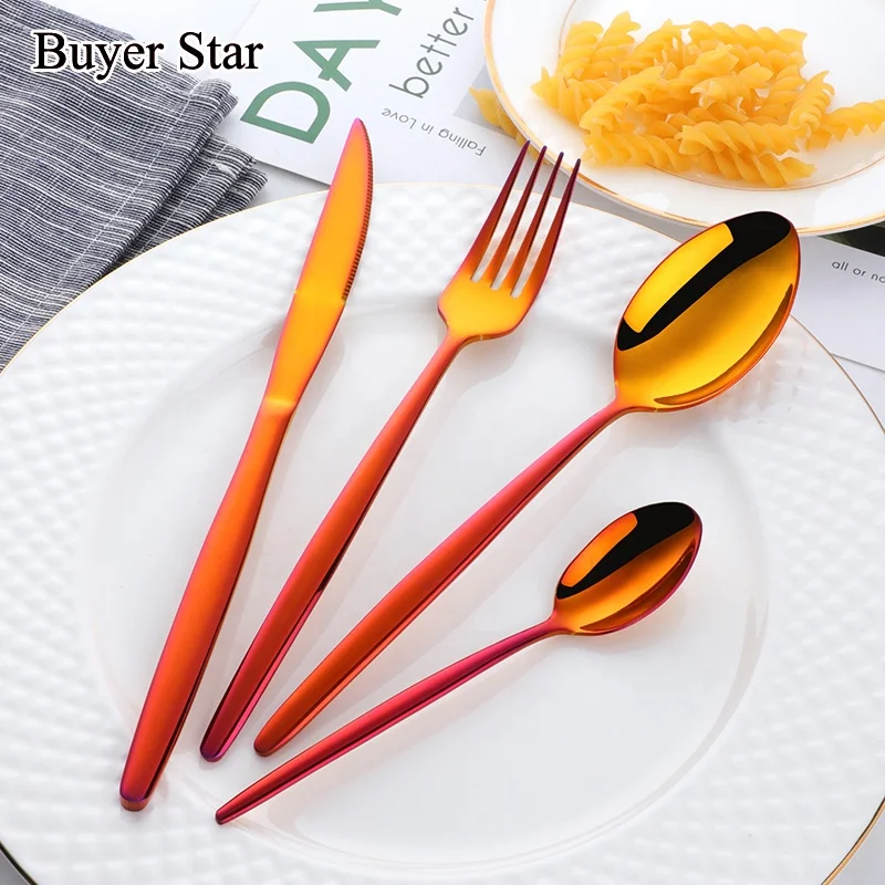 

Creative 18/0 Stainless Steel Colorful Cutlery Sets Metal Knife Fork Spoon 4 Pcs Flatware Gold, Silver/gold/rose gols/black/purple/blue/rainbow