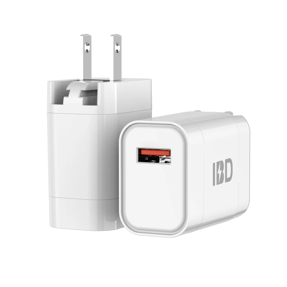 

IBD Single QC Port 18W Wall Charger Quick 18W Fast Charge Mobile Wall Charger 5V 3A Usb Charger