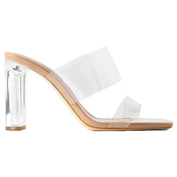 

new arrivals customized fashion summer ladies transparent high heeled slippers crystal chunky clear for women heel shoes