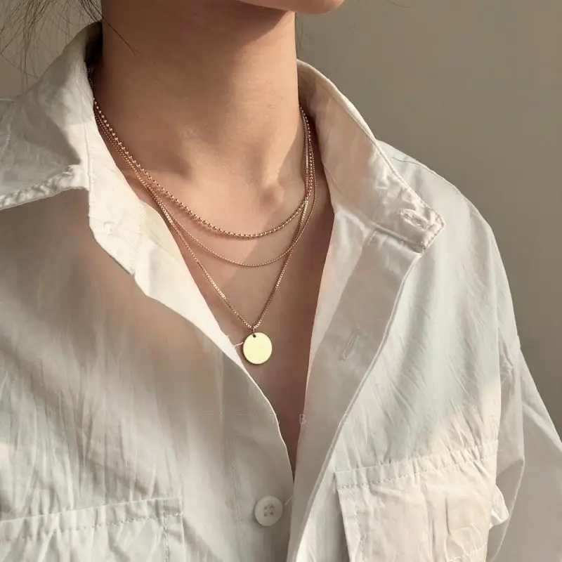 

JUHU Korean simple joker single piece of circular layer chain collar item multi - temperament slender girl necklace, Golden