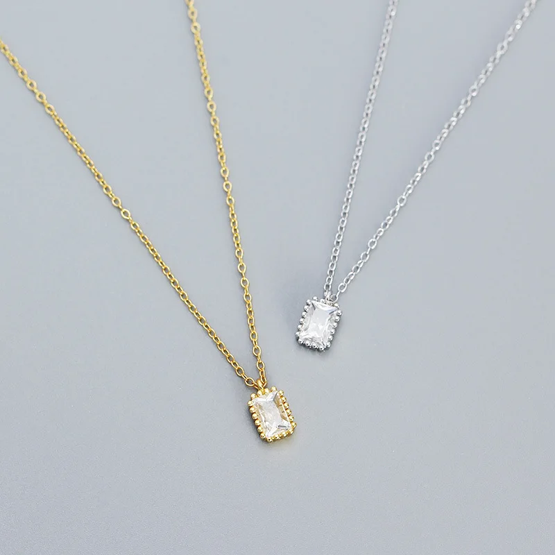 Wholesale 925 Sterling Silver Necklace Jewelry 18K Gold Plated 925 Silver square Zircon Pendant Necklace Women