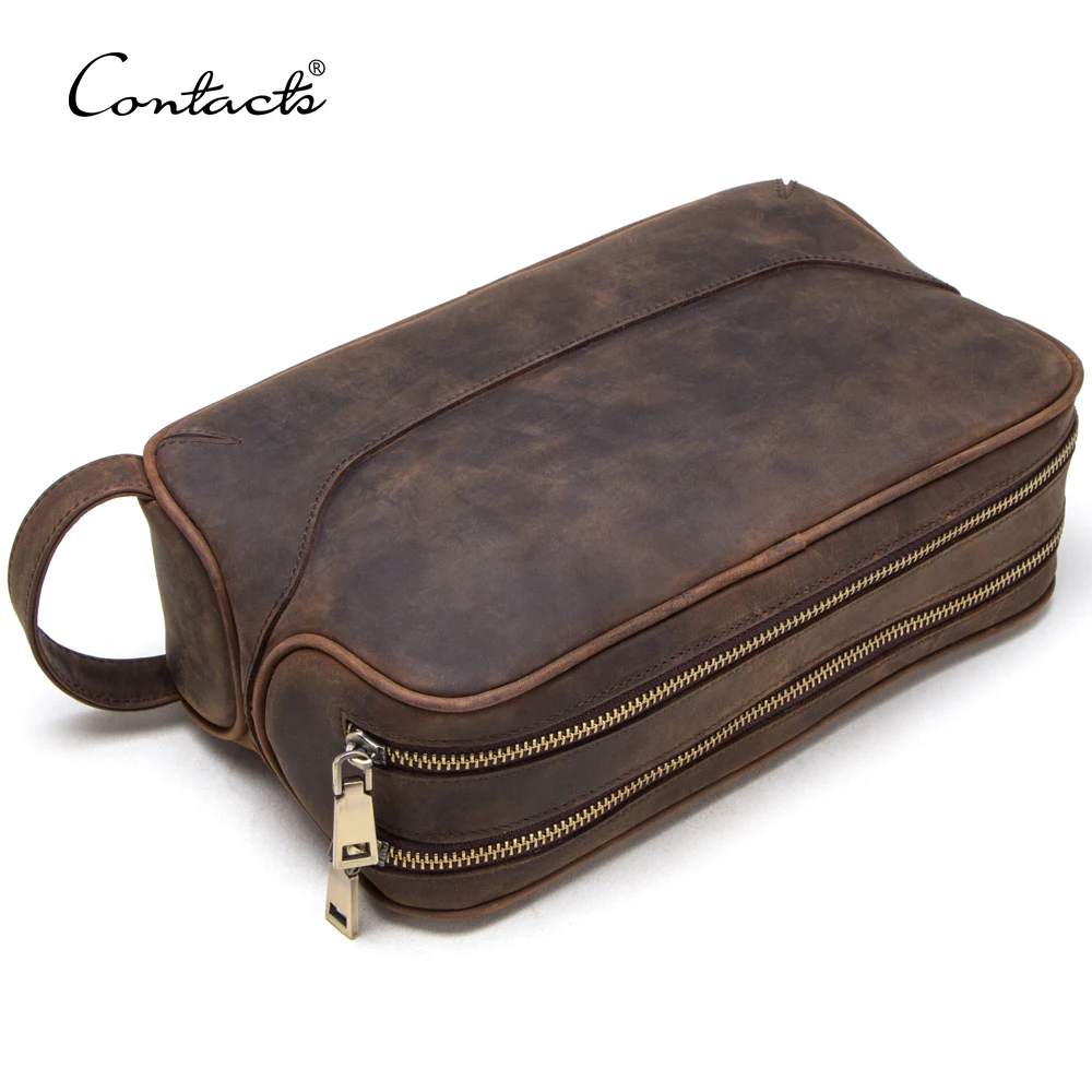 

contact's dropship factory wholesale luxury vintage large capacity travel toiletry make up bag men hanging cosmetic bag leather, Black and brown
