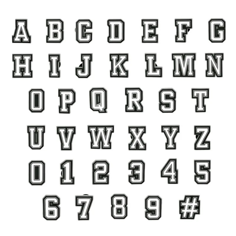 

Factory direct sales Black and white letters croc charms custom logo wholesale PVC new decor shoes buckle croc shoe charms