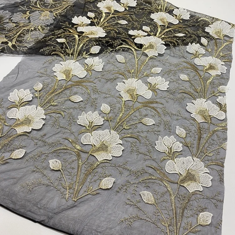 

Factory Direct Sale New Style Mesh Nylon Polyester High Quality Water Soluble Embroidery Fashion Soft Lace Fabric