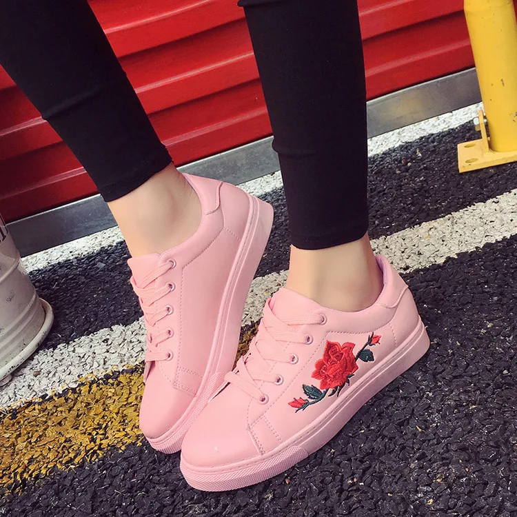 

New embroidered shoes women's college style flat bottom lace-up student casual ladies board shoes non-slip rubber sole shoes, Colors