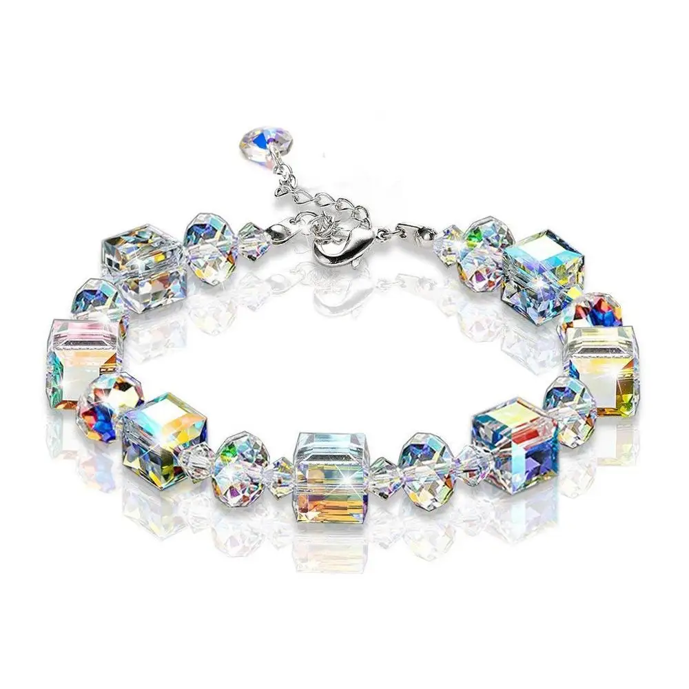 

European Hotsale Adjustable Lobster Clasp Sparkling Colorful Aurora Crystal Bracelet For Girls Gifts