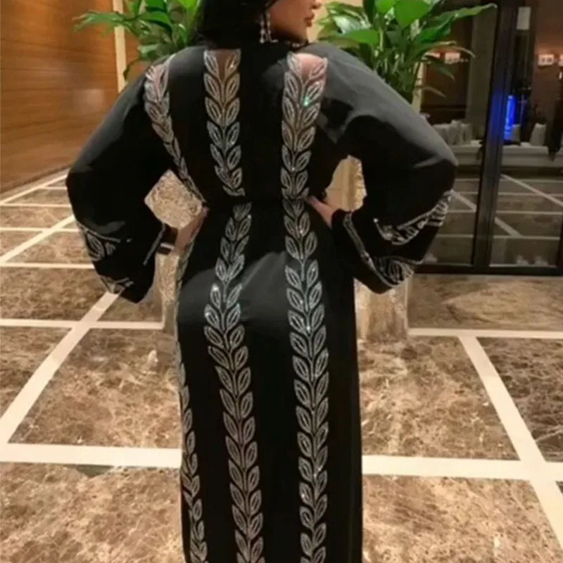 

2021 hot selling islamic clothing dress open front beaded sequined diamond saudi jubba ropa scarf maxi abaya robe, Picture color