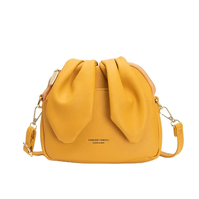 

Ladies Cute Rabbit Ears Bucket Bag High Quality Small Leather Luxury Bags Handbags