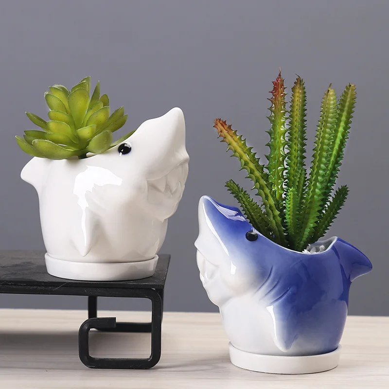 

Wholesale fleshy flower pot ceramic creative indoor tabletop cartoon planter office dolphin animal porcelain succulent plant pot