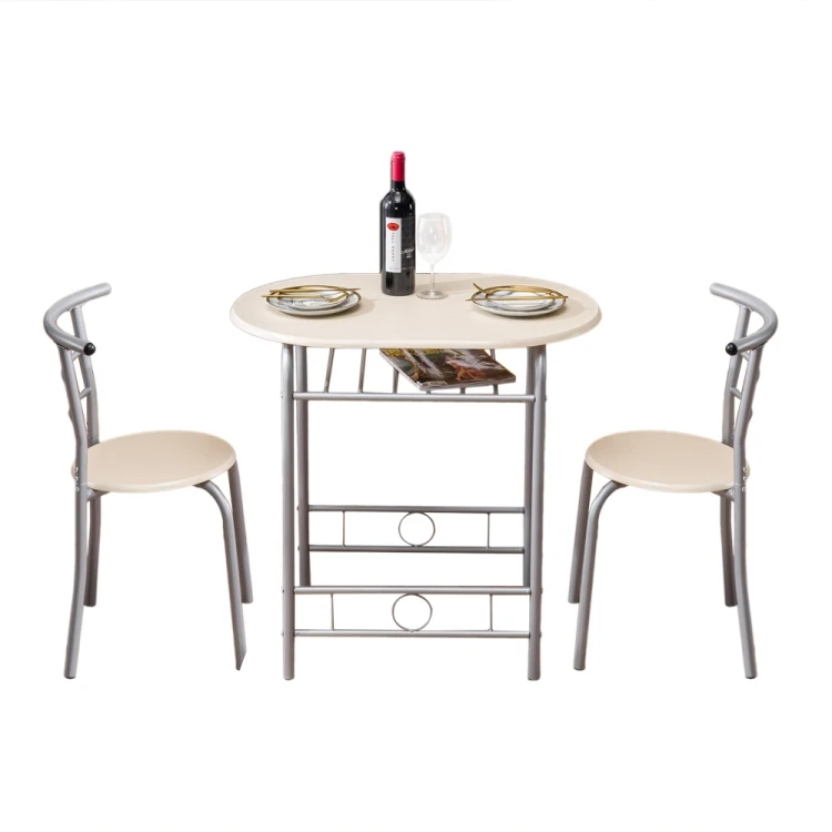 

US Warehouse Simple Wood Grain PVC Breakfast Table with One Table And Two Chairs, Natural