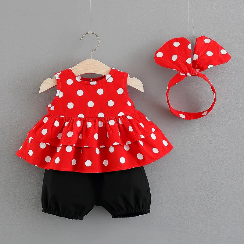 

2020 new fashion baby girl dress sets with headband girls shorts kids, Red