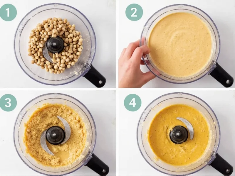 Step-by-step tahini preparation in food processor