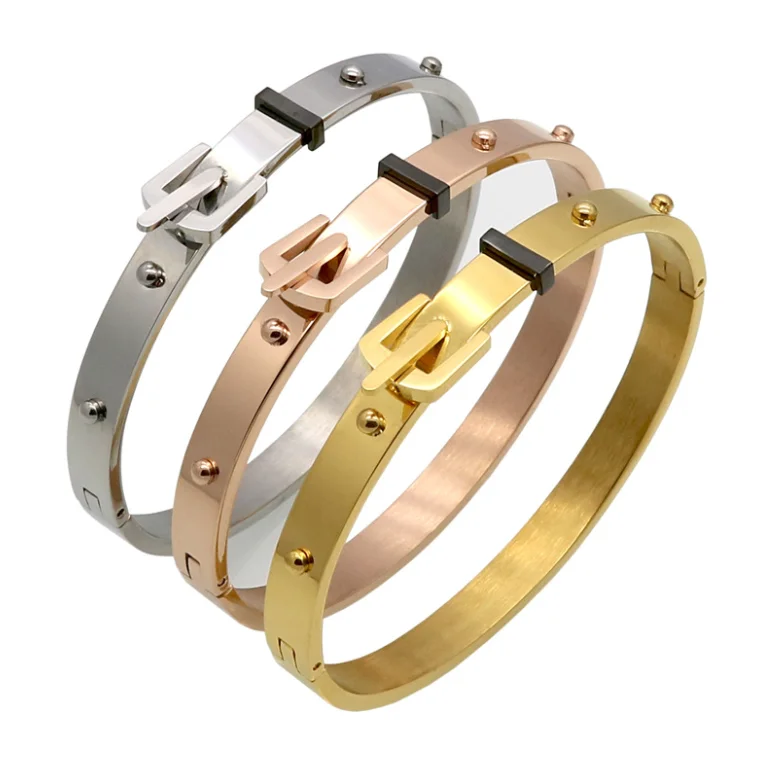 

3 colors Punk Women Jewelry Smooth Simply Girl Bracelet Gold Color Bracelet Stainless Steel Clasps Belt Buckle Bracelets