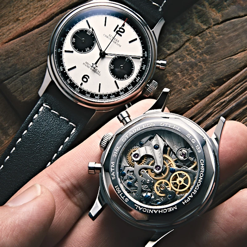 

SUGESS Vintage Elegant 38m Men's Chronograph Mechanical Watch ST1901 Movement Sapphire 5ATM Waterproof With Swanneck