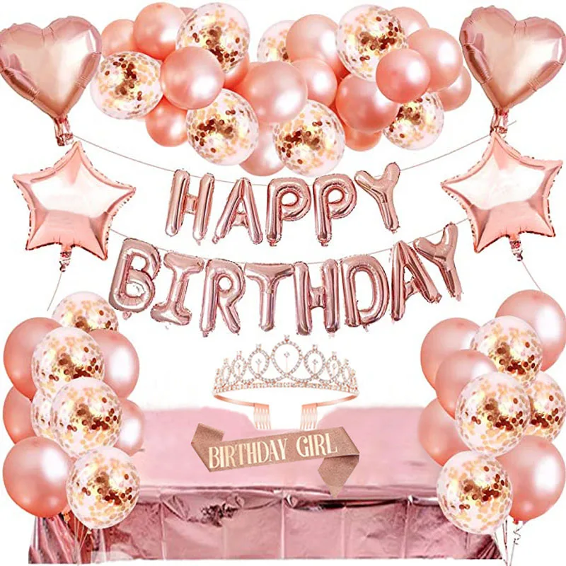 Rose Gold Wedding Birthday Party Balloons Happy Birthday Letter Foil ...