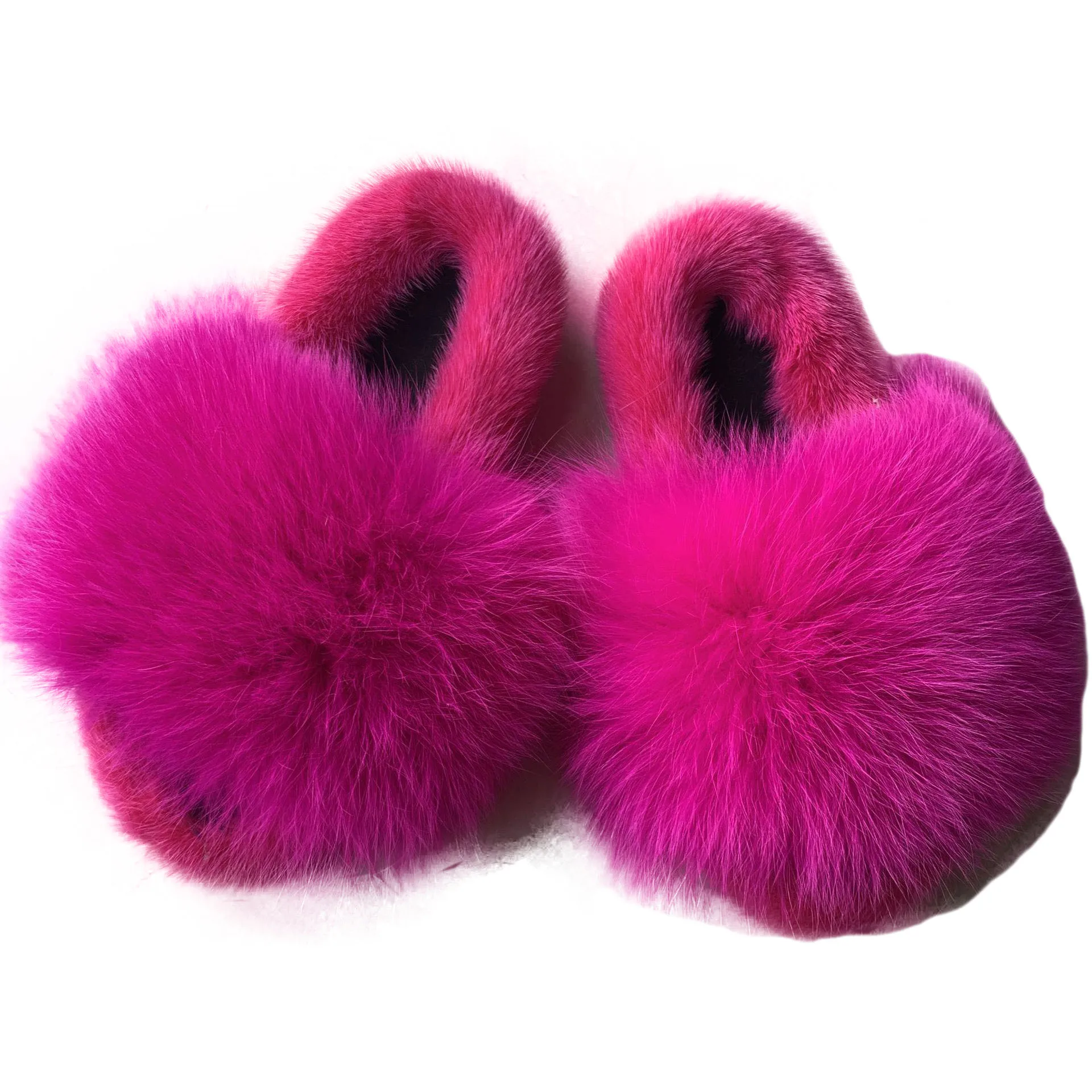 

Jtfur Fluffy Home Slippers Ladies Sweet Cute Fuzzy Plush Hot Pink Shoes Full large Fur Slippers Slides Real Fox Fur Sandals, Customized color