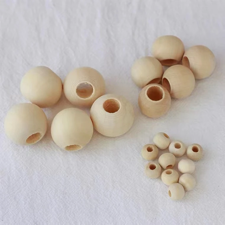 

10-40mm Big Hole Wooden Beads Natural Round 20mm wooden ball for DIY Craft Jewelry Accessories Loose Ball Beads, Natural wood color