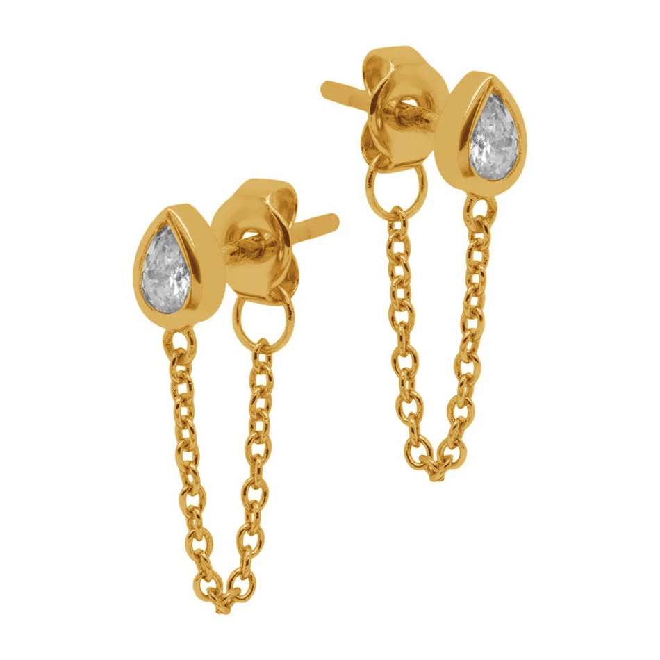 

wholesale fashion jewelry 925 sterling silver women jewelry 18k gold plated teardrop cz chain stud earrings