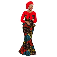 

African traditional skirt sets for women lace fabric mix print wax fabric skirt suit top+skirt+headwrap wedding clothing WY2316